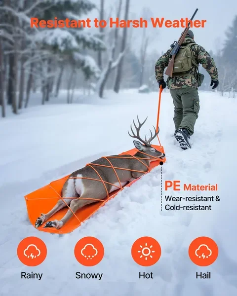 Trenó de arrasto de cervo 72,8 x 22,8 pol. 550 libras Trenó multiuso de PE para transporte