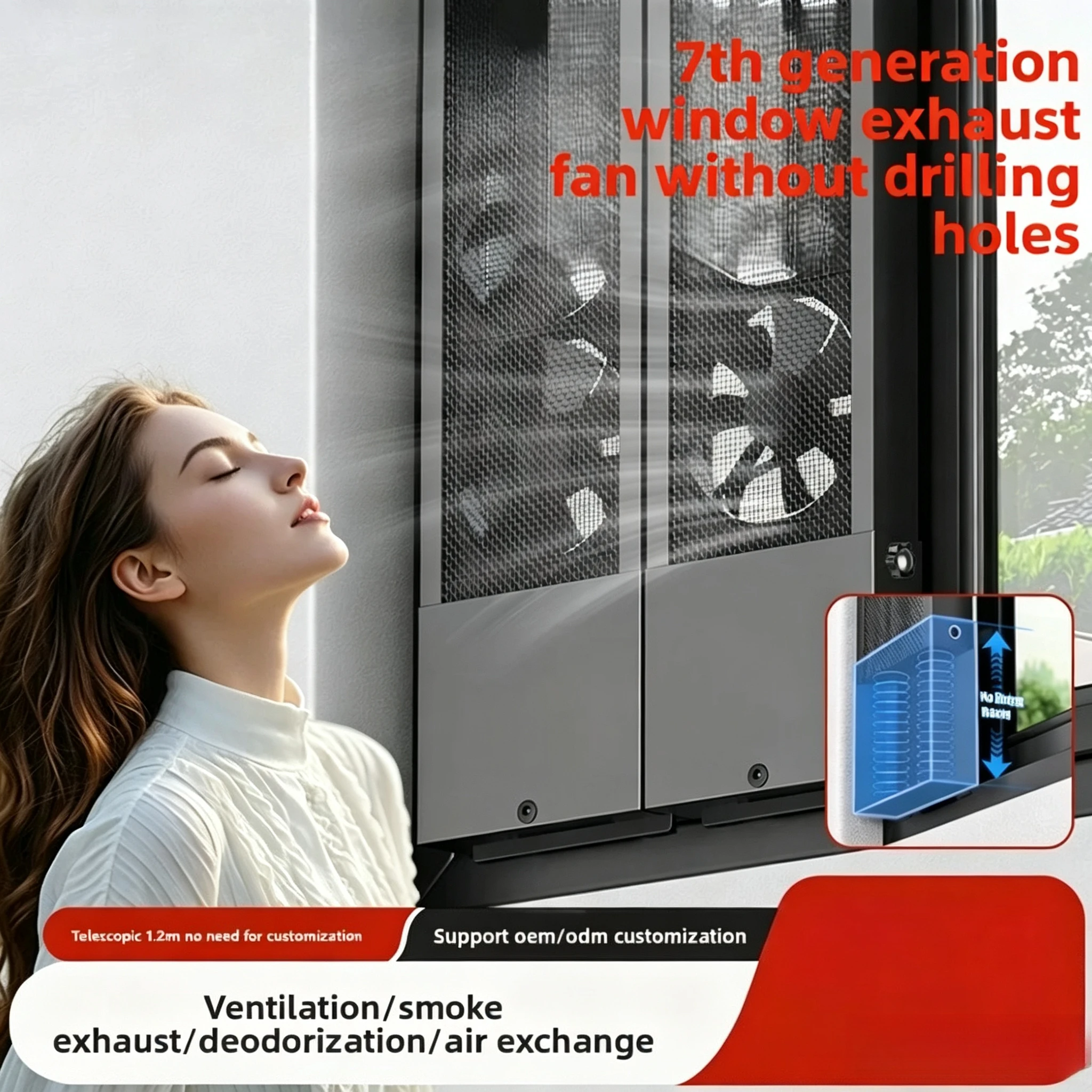 Telescopic Window Mount Exhaust No Drilling Installation Removable Washable Dust ScreenAdjustable Window Ventilation Cooling Fan