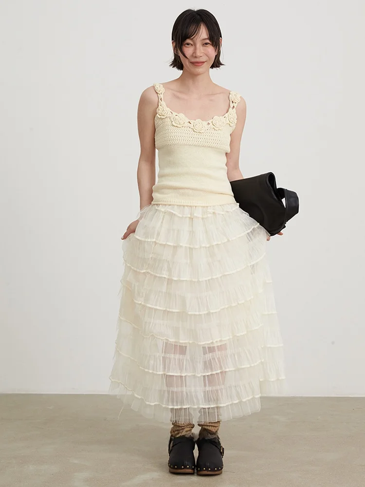 

about Passion Long Skirt Cake Layered Tulle Puffy High Waist Casual Sle Polyester Fiber A-Line Skirt Loose Fit Summer 2025