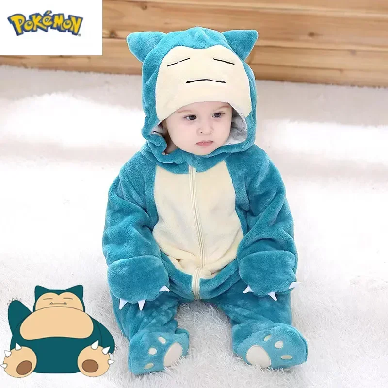 Snorlax Cosplay Costume Kawaii Baby Pikachu Pajamas Clothing Newborn Infant Rompers Onesie Winter Sleepwear Halloween