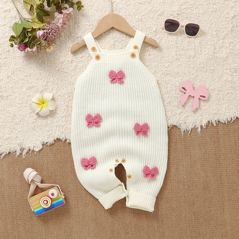 

Детский комбинезон, вязаный комбинезон для новорожденных девочек, летняя одежда без рукавов для младенцев, одежда на слинге для детей 0-18 месяцев, милые комбинезоны с 3D бантиками, осенний комбинезон