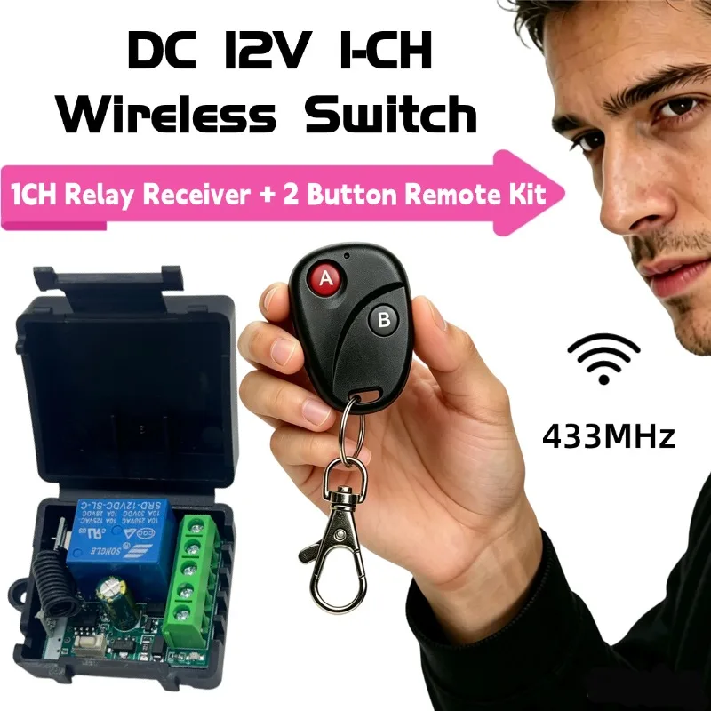 433Mhz Wireless Remote Control EV1527 Learning Code Transmitter 2 Buttons DC 12V 24V 10A RF Relay Receiver Switch 1 channel