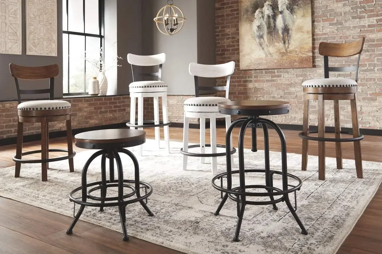 Design by Ashley Rustic Farmhouse 24.5” Counter Height Swivel Bar Stool, Brown