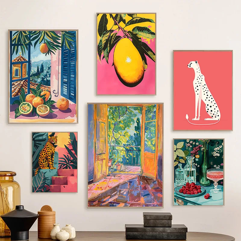 Fashion Mediterranean Style Still Life Plants Cheetah  Art Poster Canvas Painting Wall Print Picture for Living Room Home Decor