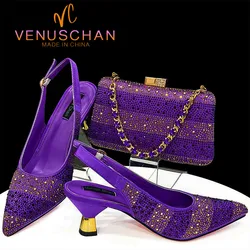 Venus ChanItalian Style Evening Party Shoes And Bag Set Hollow Design Bag With Shoes Elegant Comfortable Mid-Heeled Women Shoes