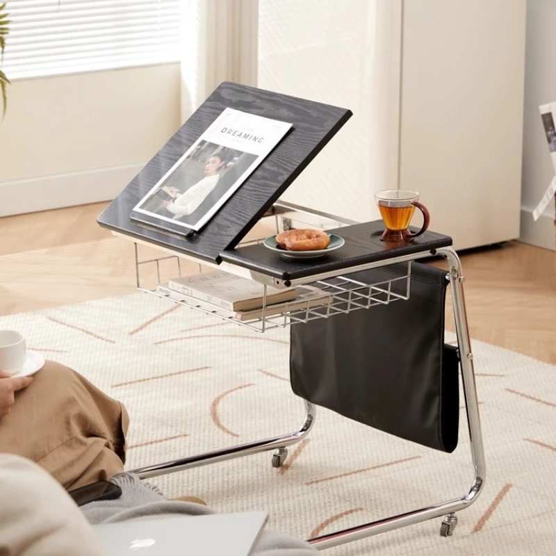 Retro Mobile Sofa Side Table Rolling Bedside End Mini Tea Coffee Table Compact Living Room