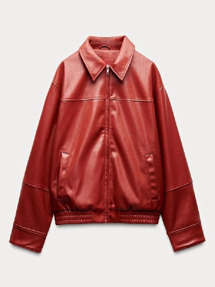 معطف نسائي طويل من الجلد الصناعي من Faionable جديد ربيعي Sle عالي الجودة وياقة واقفة ملابس خارجية