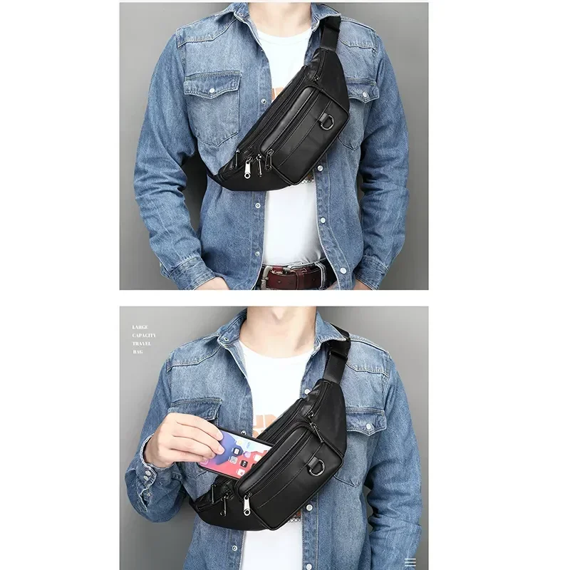 Imagem -06 - Bolsa de Couro Simples Masculina Bolsa Tirossbody Multifuncional Moda Vida Casual ao ar Livre