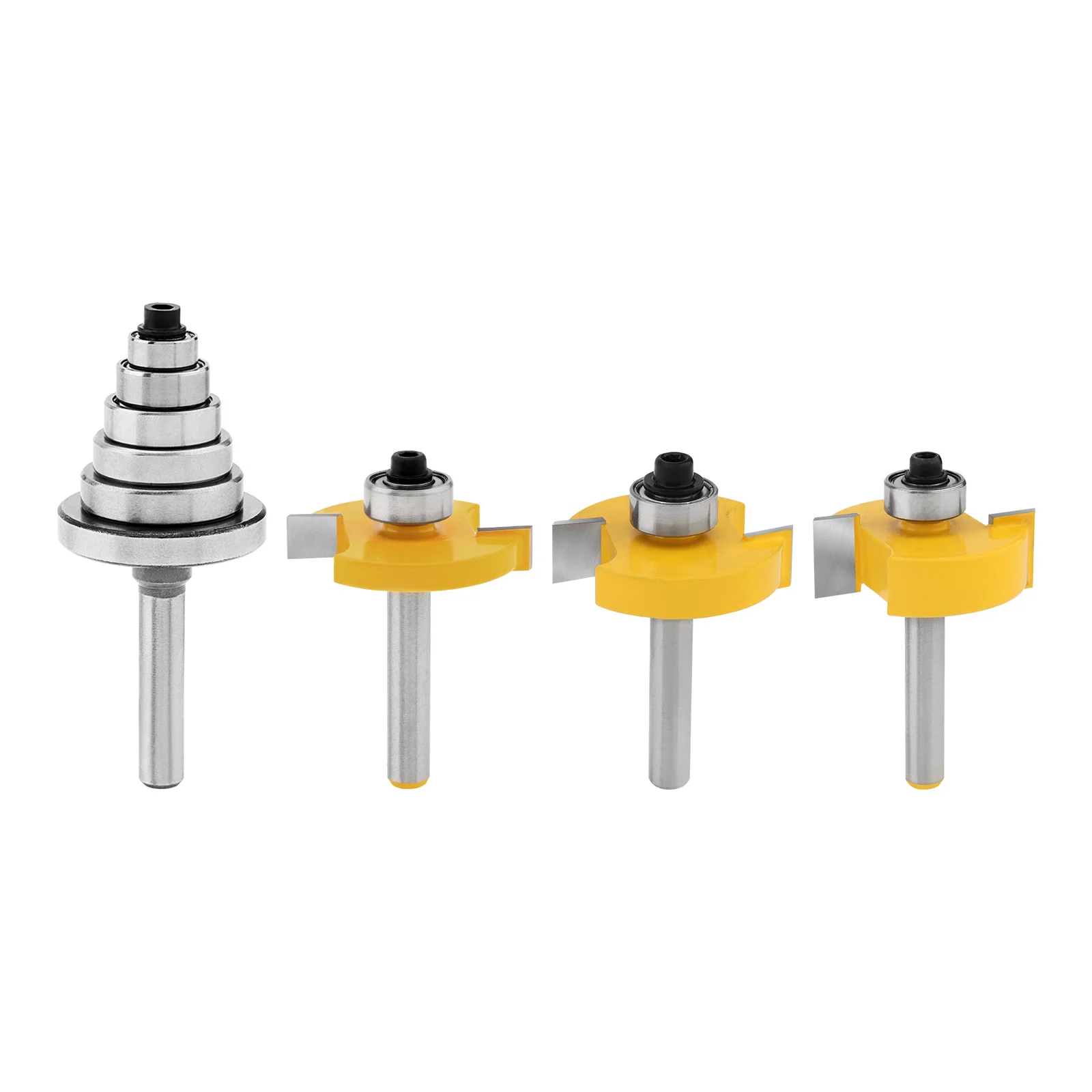 

3Pcs 1/4 Inch Shank Slot Cutting.Rabbeting Router Bit with 6 Bearings Set Woodworking Cutters for Carpenter / Trimming machine.