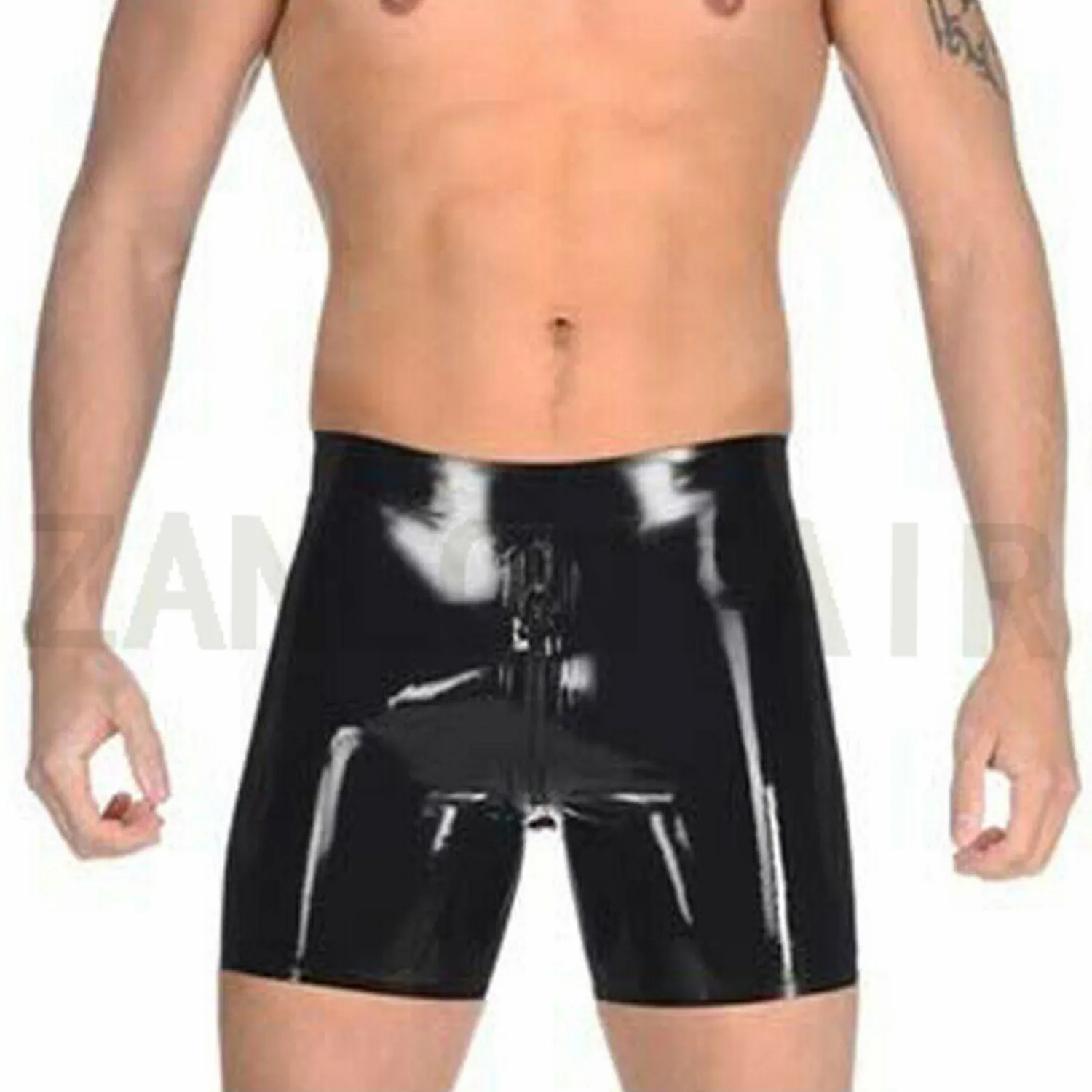 

Customize Sexy Lingerie Exotic Handmade Men Black Latex Boxer Panties Shorts Underwear Shorts With Back Red Sheath Front Zipper