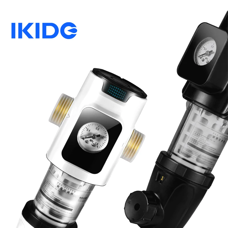 Ikide pré filtro toda a casa spin para baixo sedimento filtro de água central sistema purificador de perificador backwash malha aço inoxidável