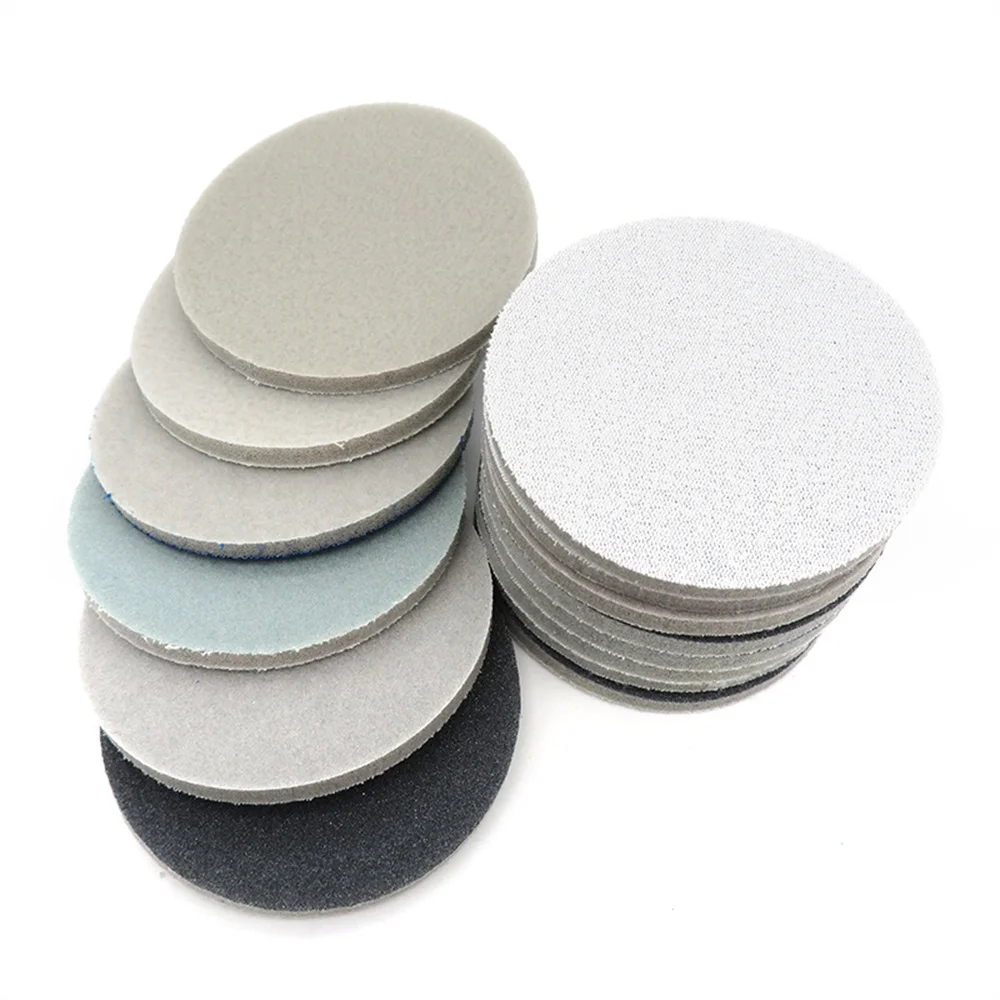 5 Pcs 3 "นิ้ว75มม.เปียกและแห้ง300-3000 Flocked แผ่นกันน้ำ Aand สีขาวทราย Abrasives self-กาวฟองน้ำ Sanding Disc สำหรับ RIKEN