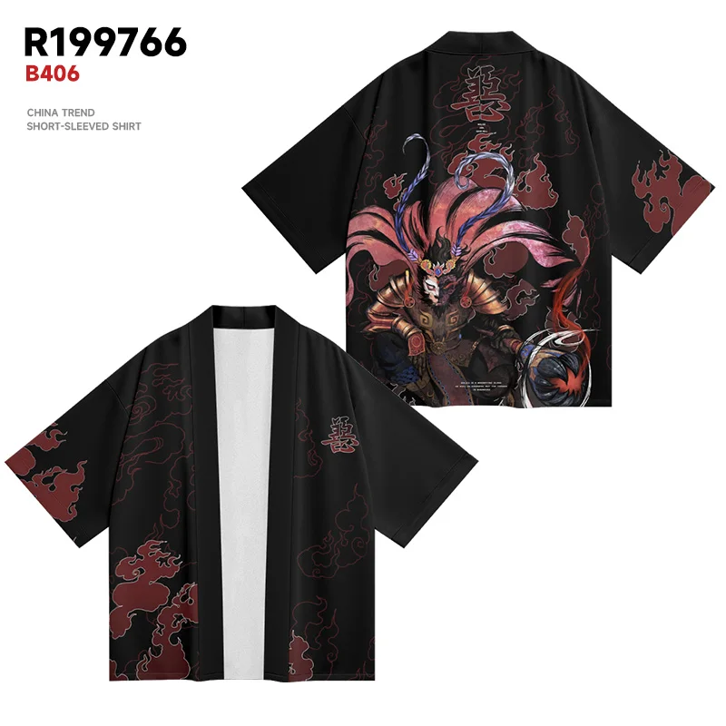 

Monkey King Kimono Shirt Wu kong Men's Chinese Mythological Characters Animation Printed Clothing Half Sleeve Tops