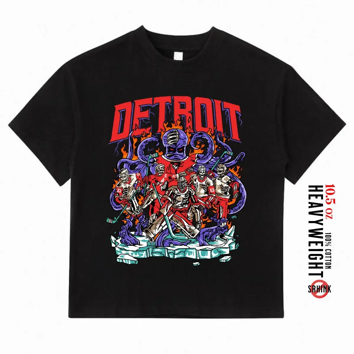 Detroit Hockey Red Wings Inspired Size S XL Quality Oversized Boxy Fit T Shirt long or short sleeves