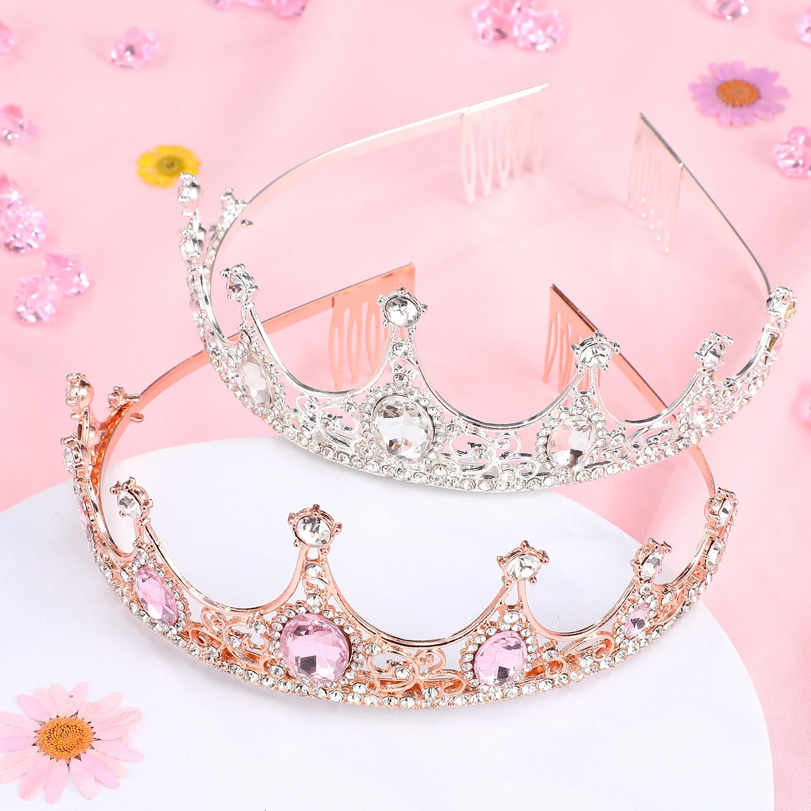 

2 шт., свадебная корона со стразами, тиара для невесты, свадебная повязка на голову, аксессуары для волос из сплава для женщин, корона для невесты, тиара для девочек