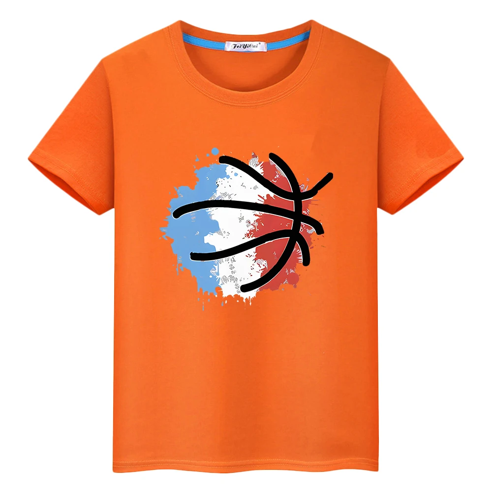 Basketball Print 100%Cotton T-shirt Kawaii Tops boy Short  Summer anime Tees pride tshirt y2k one piece gift kids clothes girls