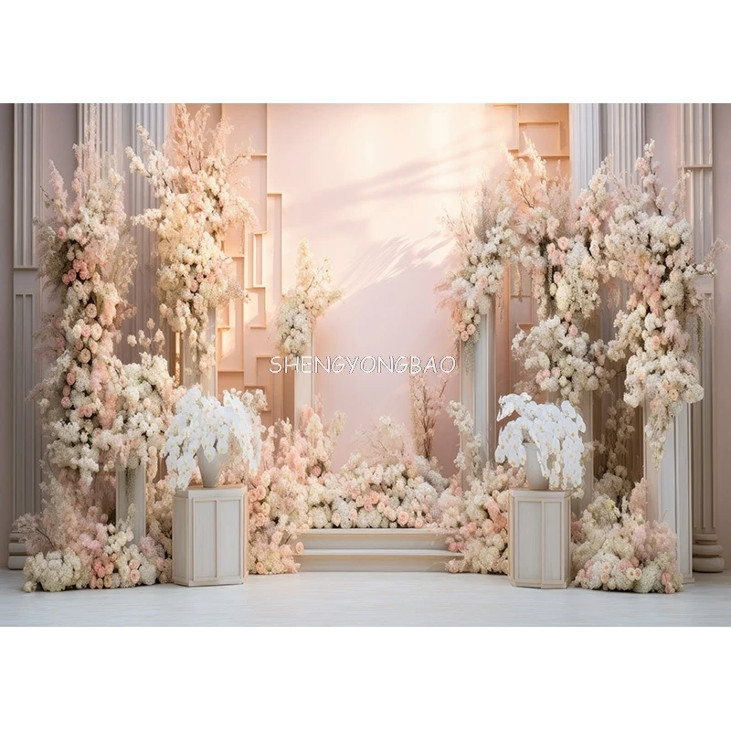 샴페인 판타지 웨딩 무대 사진 배경, 미적 꽃 아치 배경, 인테리어 장식 사진 스튜디오 소품