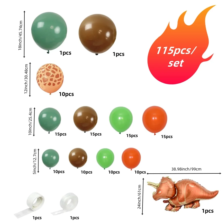 115-Piece Set of Safari Jungle Balloon Arch Set, Green and Brown Animal Balloon Garland Set, with Deer Pattern Balloons, Suitable for Birthday