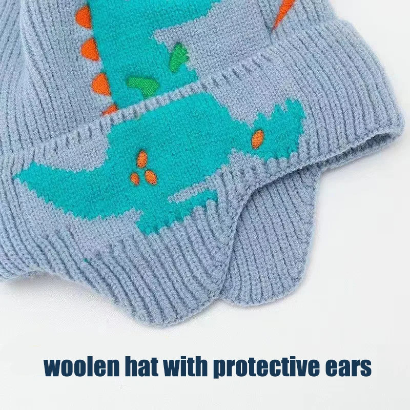 Winter dinosaur ear protection cap cartoon baby boy knitted hat fall and winter new children\'s wool warm cap girls windproof cap