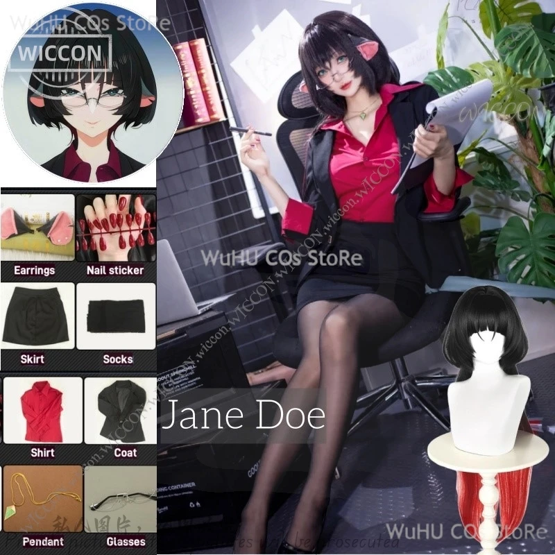 

New Jane Doe Role Play Office Worker Cosplay Costume Wig Tail Workwear Woman Skirt Halloween Costume Party Daily Outfit ZZZ Set