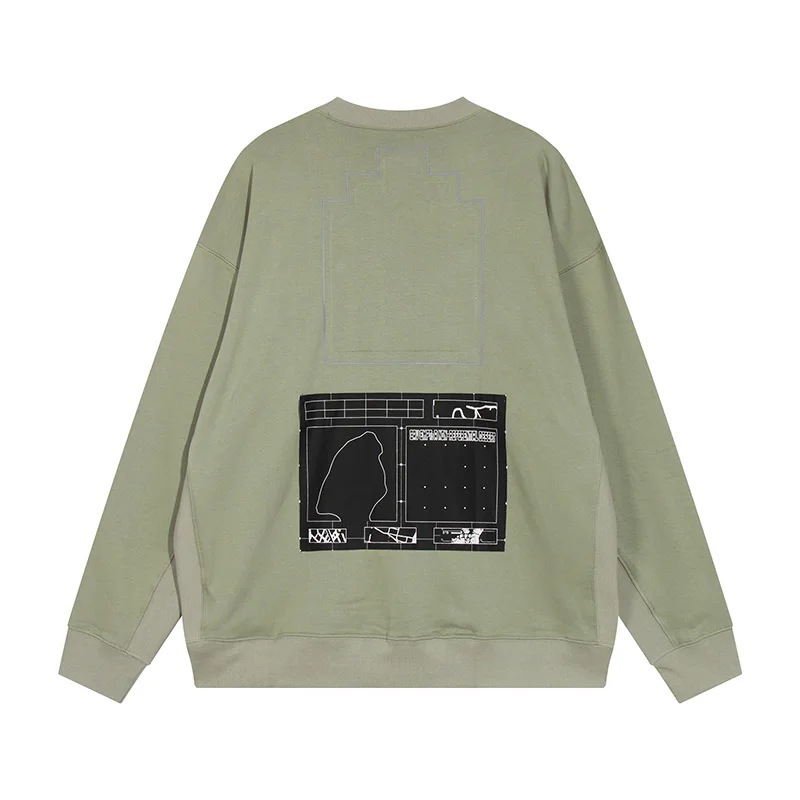 Green Wax Dyed Retro Logo Embroidered Cav Empt CE Sweatshirts Men Women 1:1 Tags Patchwork Oversized CAVEMPT Crewneck Pullovers