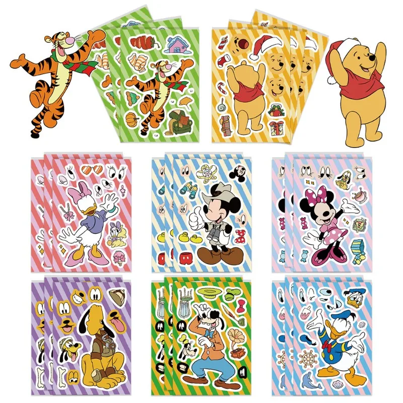 

8pcs/Set Disney Cartoon Anime Puzzle Stickers DIY Assemble Game Decal Make a Face Jigsaw Creative Birthday Party Activity Gift