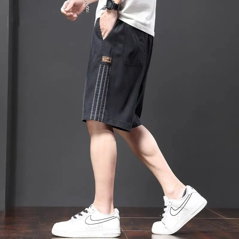 Summer Elastic Lace Up Waist Loose Casual Straight Shorts Male Solid Color Fashion All-match Japanese Style Short Pants Hombre