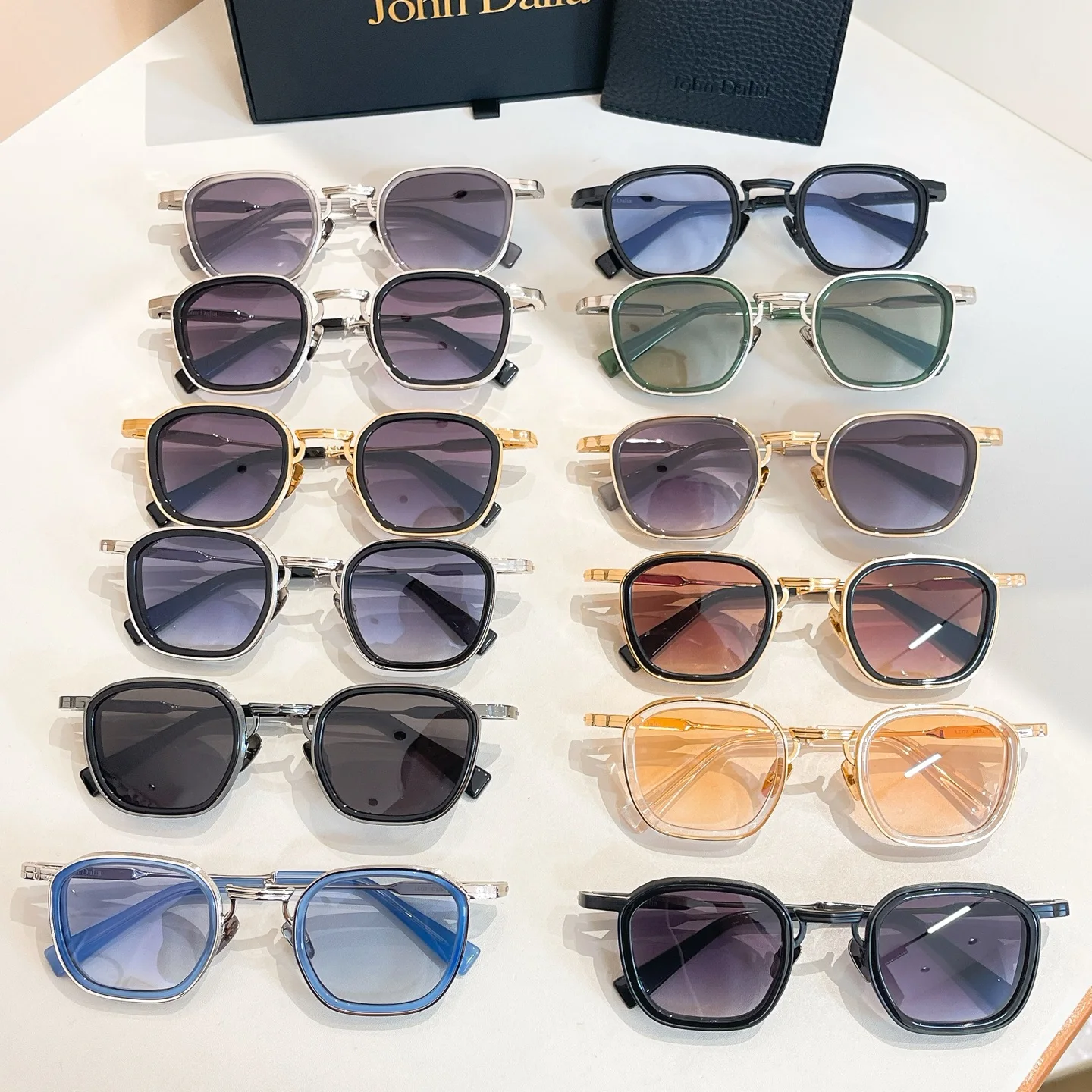 

For JOHN DALIA JD Leo2 Square Sunglasses Uv400 Luxury Design Gold Alloy Frame Gradient Men Top End Quality Eyeglasses With Box