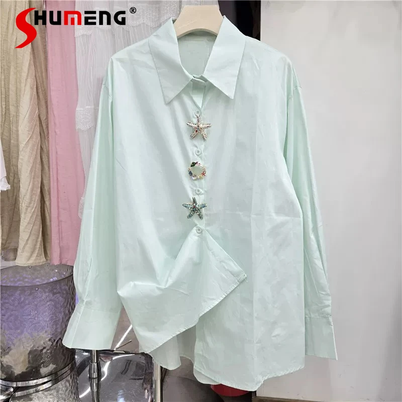 

Fashion Long-sleeve Shirts Women's 2026 Spring New Color Diamond Five-pointed Star Decoration Shirts Loose Comfort Design Tops