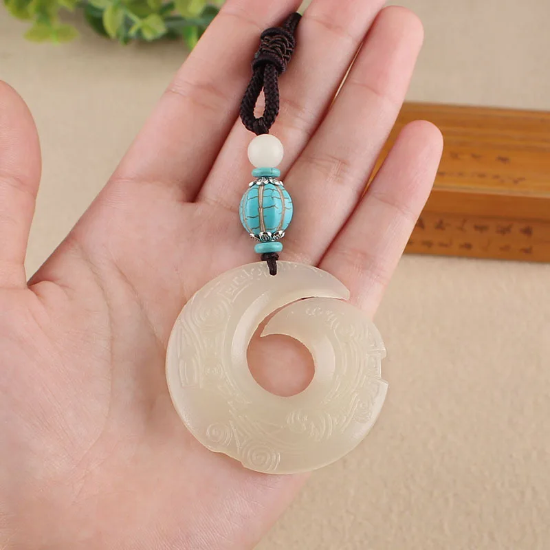DIY accessories Vintage Afghan white jade comes and goes, dragon hook pendant, long necklace, high-end men's and women's versati