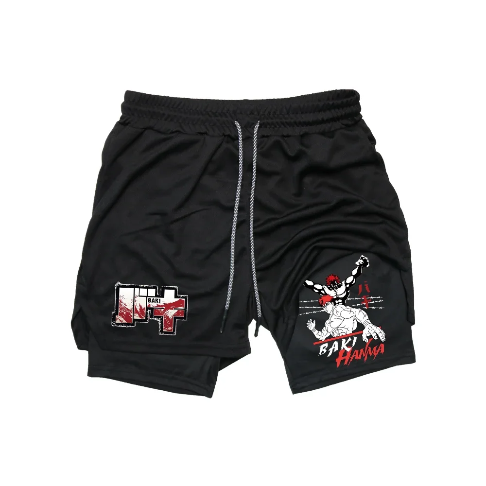 

Мужские двухслойные шорты с несколькими карманами, спортивные дышащие шорты для фитнеса, повседневные летние брюки с принтом