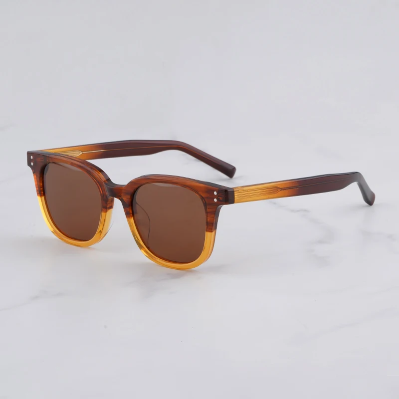 Designer Hand Craft Vintage Striped Brown Glasses Frame for Men Patchwork Style Square Acetate Solar Glasses for Women