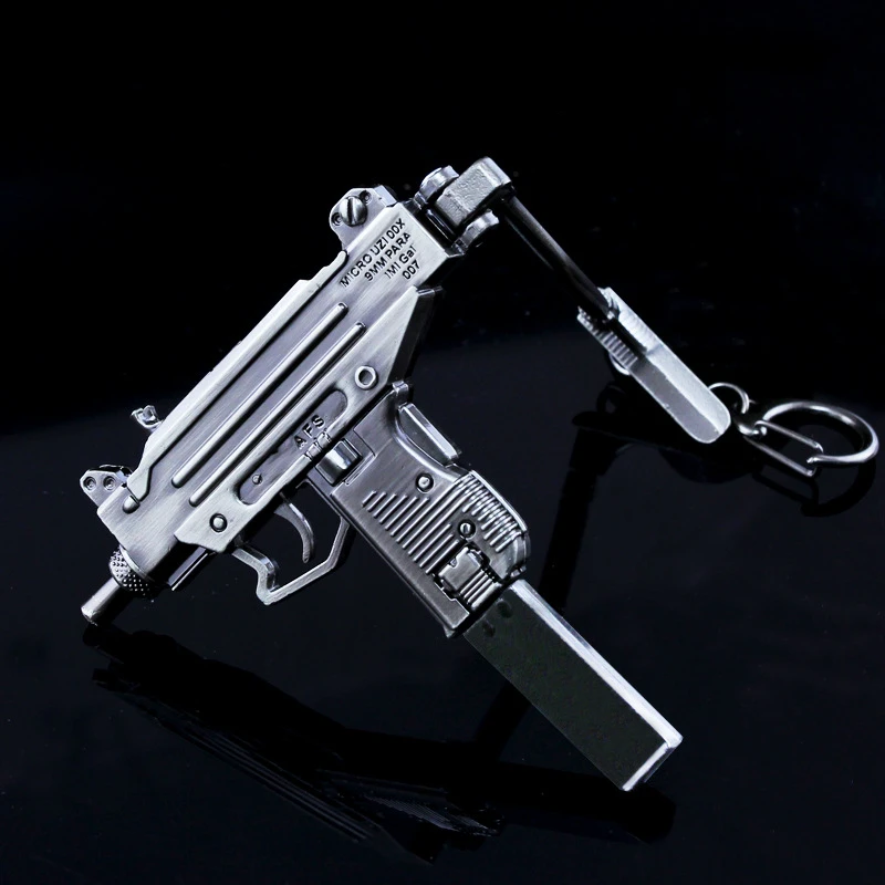 ToyTime Mini Gun Alloy UZI Submachine Gun Pistol Shape Keychain Mini Metal Portable Gun Model Shell Ejection Free Assembly