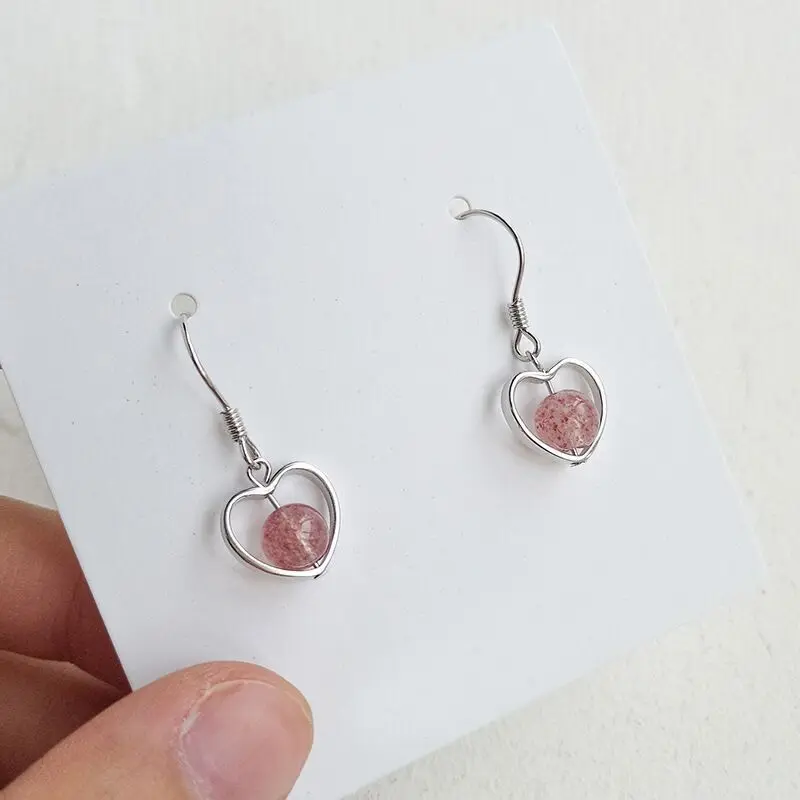 925 Sterling Silver Heart Strawberry Crystal Drop Earrings For Woman Piercing Jewelry Accessories 2024 Trend Jewellery 925 Money