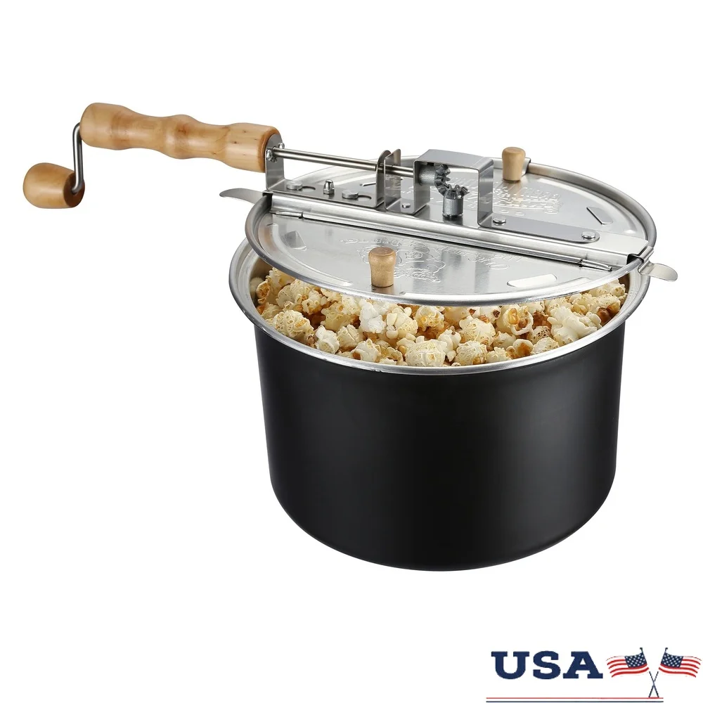 

Aluminum Stovetop Popcorn Maker Non-Induction Easy Clean Stirring Handle with Moisture Release Lid Fresh Crunchy Popcorn