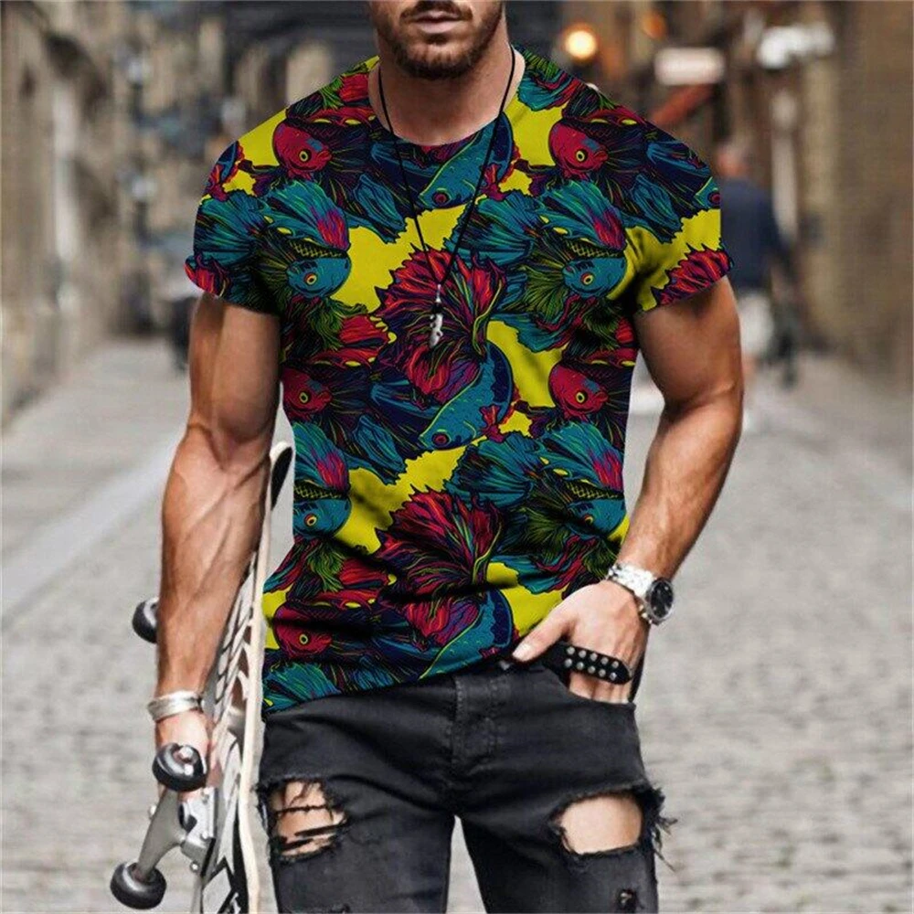Summer New Ethnic Style Original Men\'s T Shirts Fashion Unisex Casual Printed Tee Personality Oversized O-Neck Short Sleeve Tops