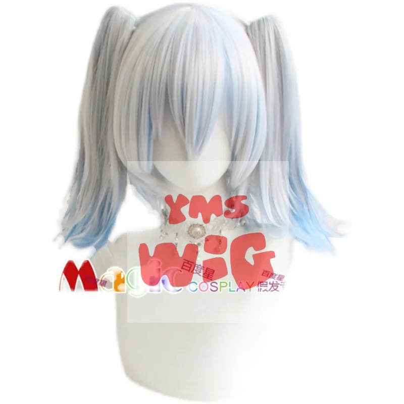 Anime Redo of Healer Kaifuku Jutsushi No Yarinaoshi Setsuna Cosplay Wig Silver White Mixed Blue Short Ponytail Synthetic Hair