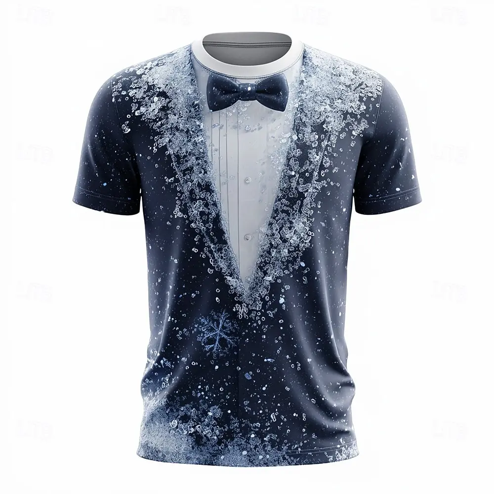 

2025 Christmas Ice Blue 3D Tuxedo Costume T Shirt for Men, Funny Gentleman Suit Style , Winter Snowflake Top forXmas Gathering