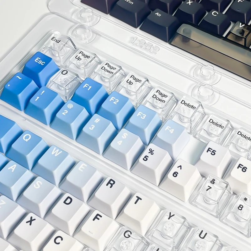 

7-Color Gradient Transparent Keycaps PBT PC Hybrid Cherry Profile 164 Keys for 60% 75% Mechanical Keyboard Full Keyset