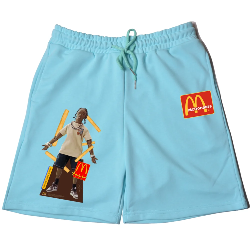 Rapper Cactus Jack French Fries Print Men Shorts Casual Shorts Fitness Exercise Beach Shorts Cotton Breathable Loose Shorts