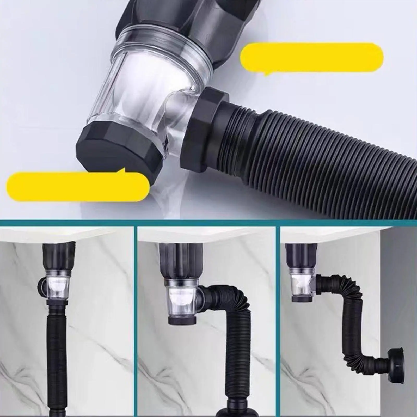 Sink Drain Pipe Flexible Expandable Tube for Bathroom Vanity ABS Plastic Anti Blockage Quick Flow Easy Installation 87cm