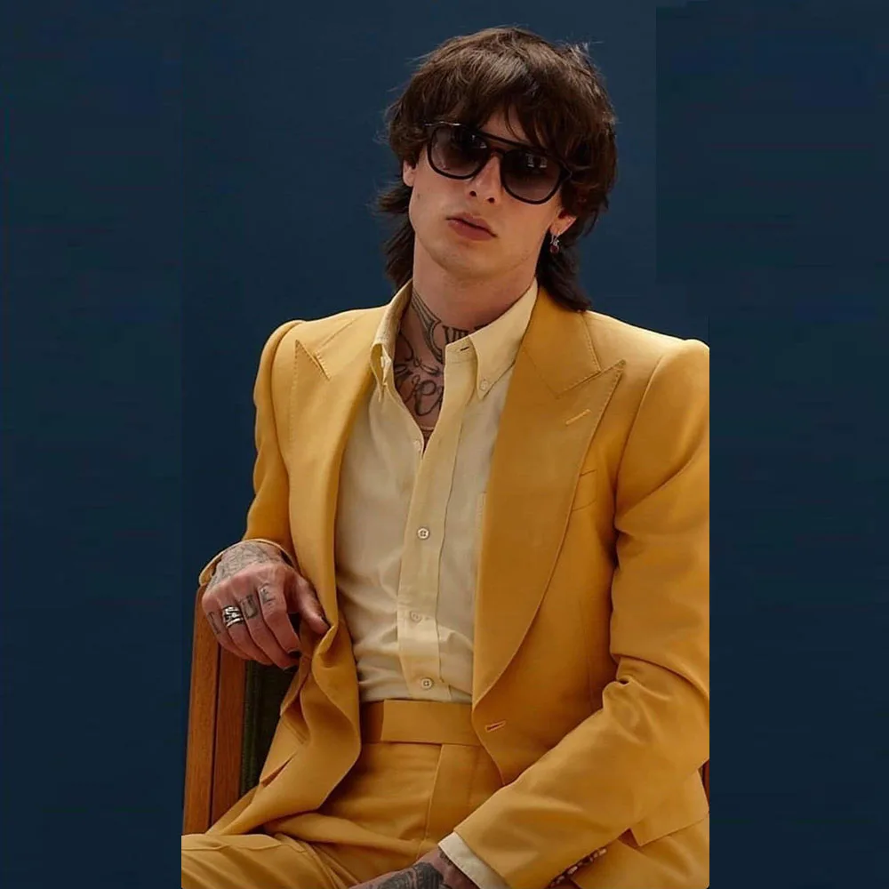

Yellow Suit For Men 2 Pieces Jacket Pant Peak Lapel High Quality Formal Occasion Single Breasted Male Clothing Fashion 2025