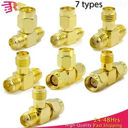 1pcs SMA Male to two SMA Female Adapter Triple T RF Coaxial Adapter Connector 3 way Splitter Antenna Converter Gold-Plated