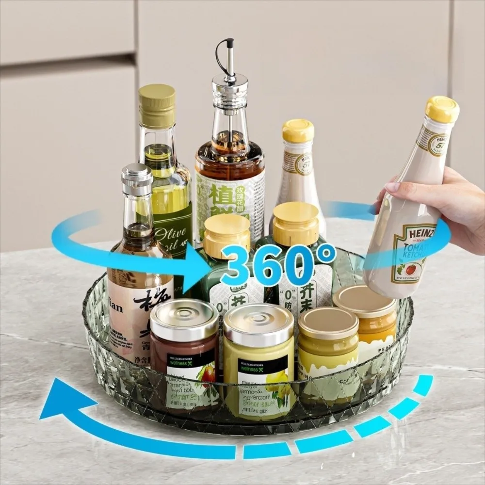 Transparent Round 360 Rotating Tray with Base Space Saving Spice Rack Kitchen Organizer Pantry Cabinet Turntable Office