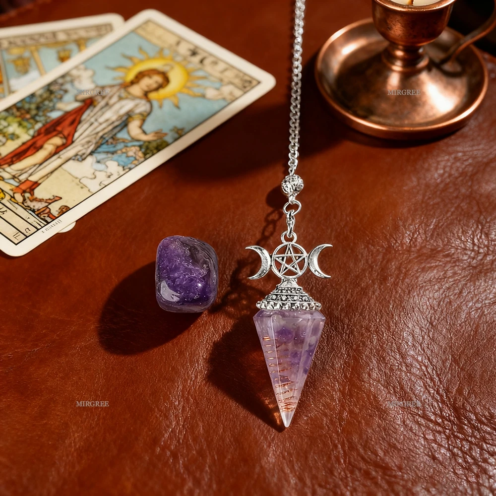 2pcs Amethyst Spirit Pendant Paired with Natural Stone Ornaments, Healing Crystal Pendant, Tarot Inspired Spiritual Jewelry