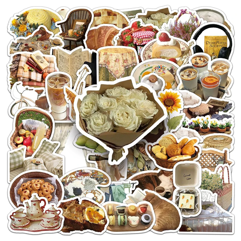 10/30/50 Stück Retro Ästhetische Nachmittagstee Cartoon Aufkleber für Gepäck Notebook Laptop Telefon Briefpapier INS Ästhetische Aufkleber