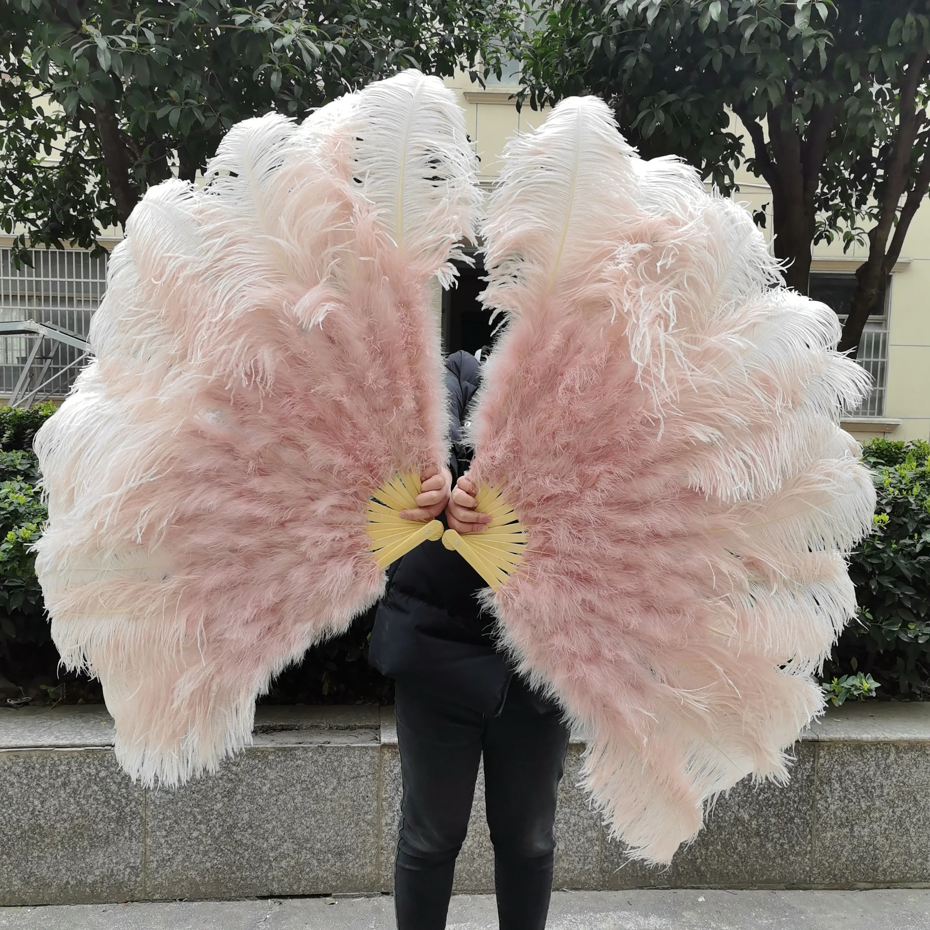 10PC Leather Pink Ostrich Feathers Fans Extra Large Wholesale for Carnival Belly Dance Magic Show Stage Performance Customized