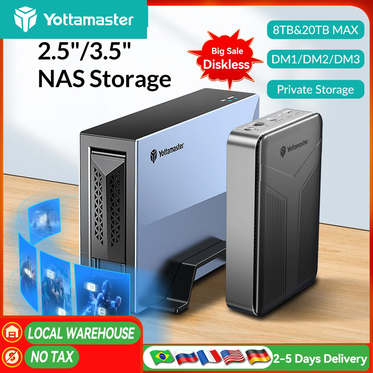 Yottamaster Hard Drive Network Storage 2.5”3.5'' SATA SSD Enclosure External Case Auto Backup Server Cloud【Overseas Shipping!】