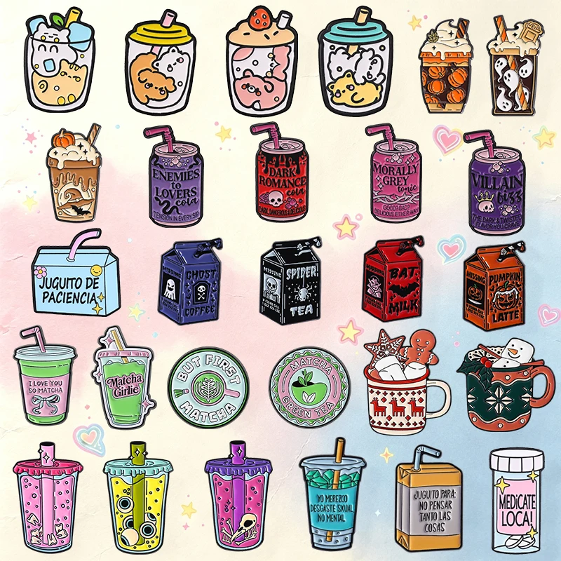 Cute Beverage Coffee Tea Milk Badge Cartoon Drink Cup Enamel Pins Fashion Lapel Brooch Backpack Clothes Jewelry Gift for Friends
