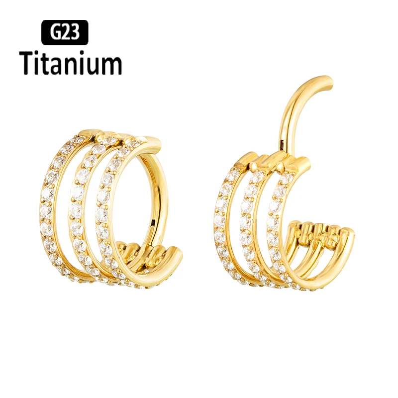 

New G23 Titanium Piercing 3 row zircon Hoop Septum Clicker Nose Rings Tragus Ear Cartilage Helix Conch Lip Body Jewelry earrings